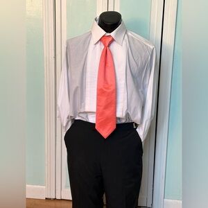 Coral Reef Orange Pink Satin Tie Wedding Prom Tuxedo Pre Tied clip USED